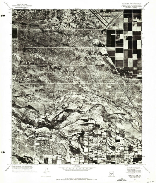Classic USGS Gila Butte NW Arizona 7.5'x7.5' Topo Map Image