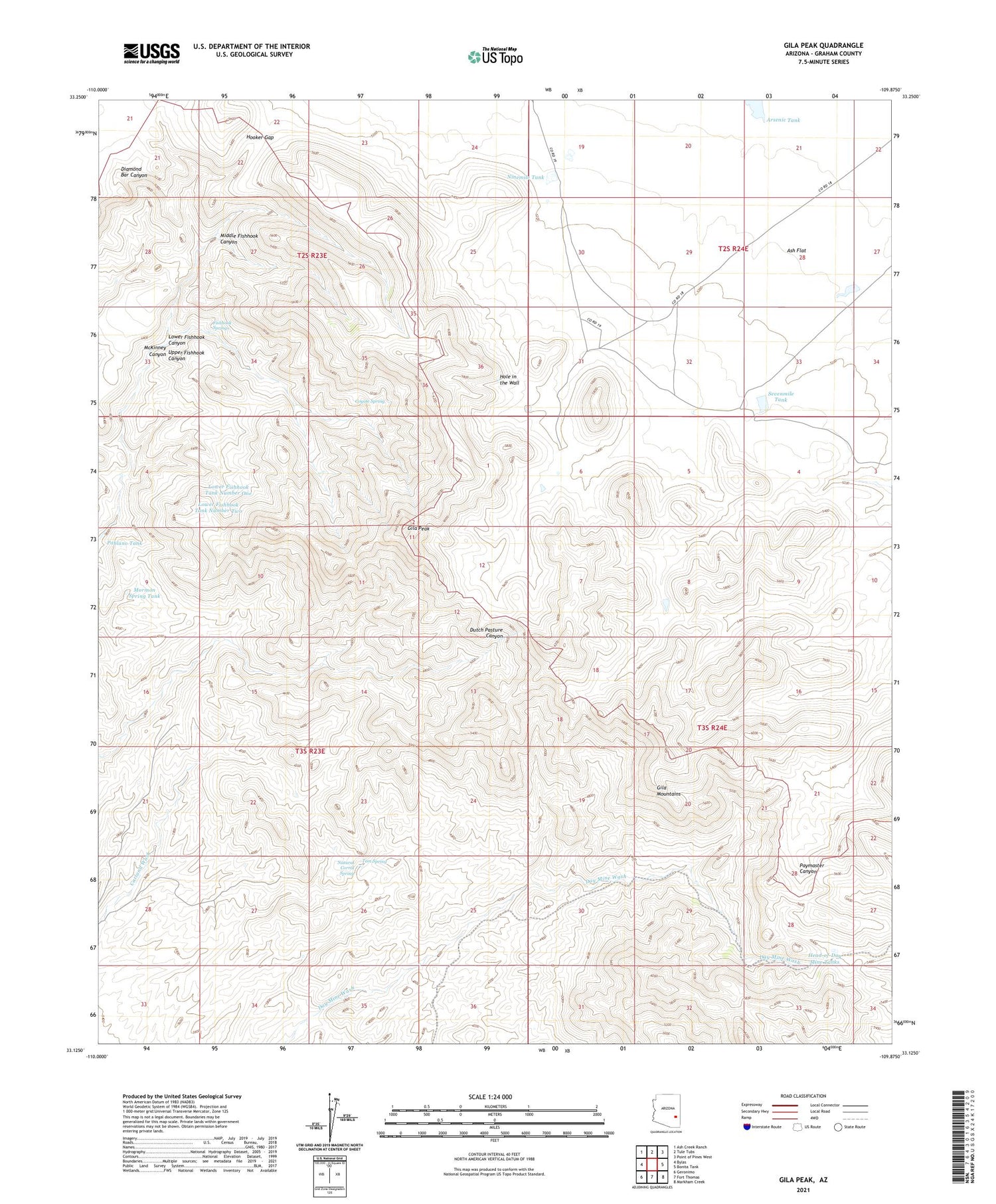 Gila Peak Arizona US Topo Map Image