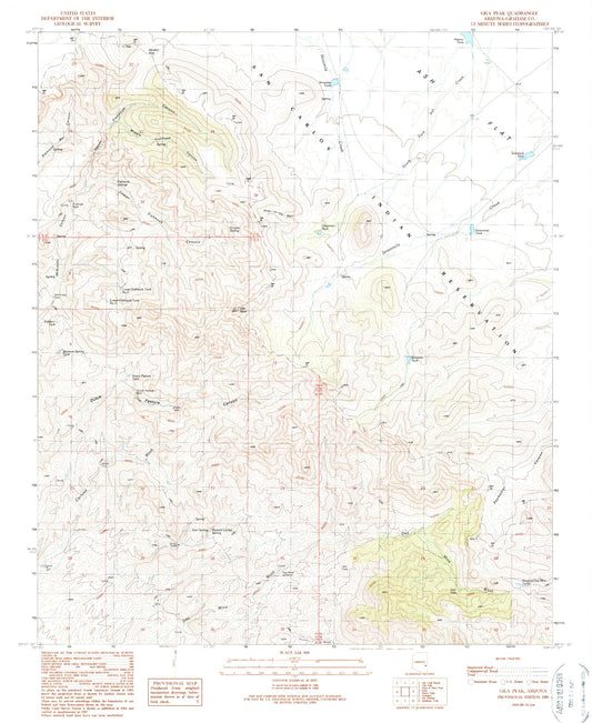 Classic USGS Gila Peak Arizona 7.5'x7.5' Topo Map Image