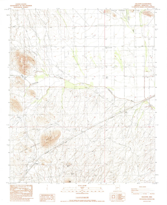 Classic USGS Gillespie Arizona 7.5'x7.5' Topo Map Image