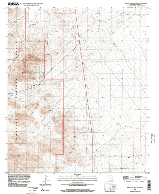 Classic USGS Gillespie Mountain Arizona 7.5'x7.5' Topo Map Image
