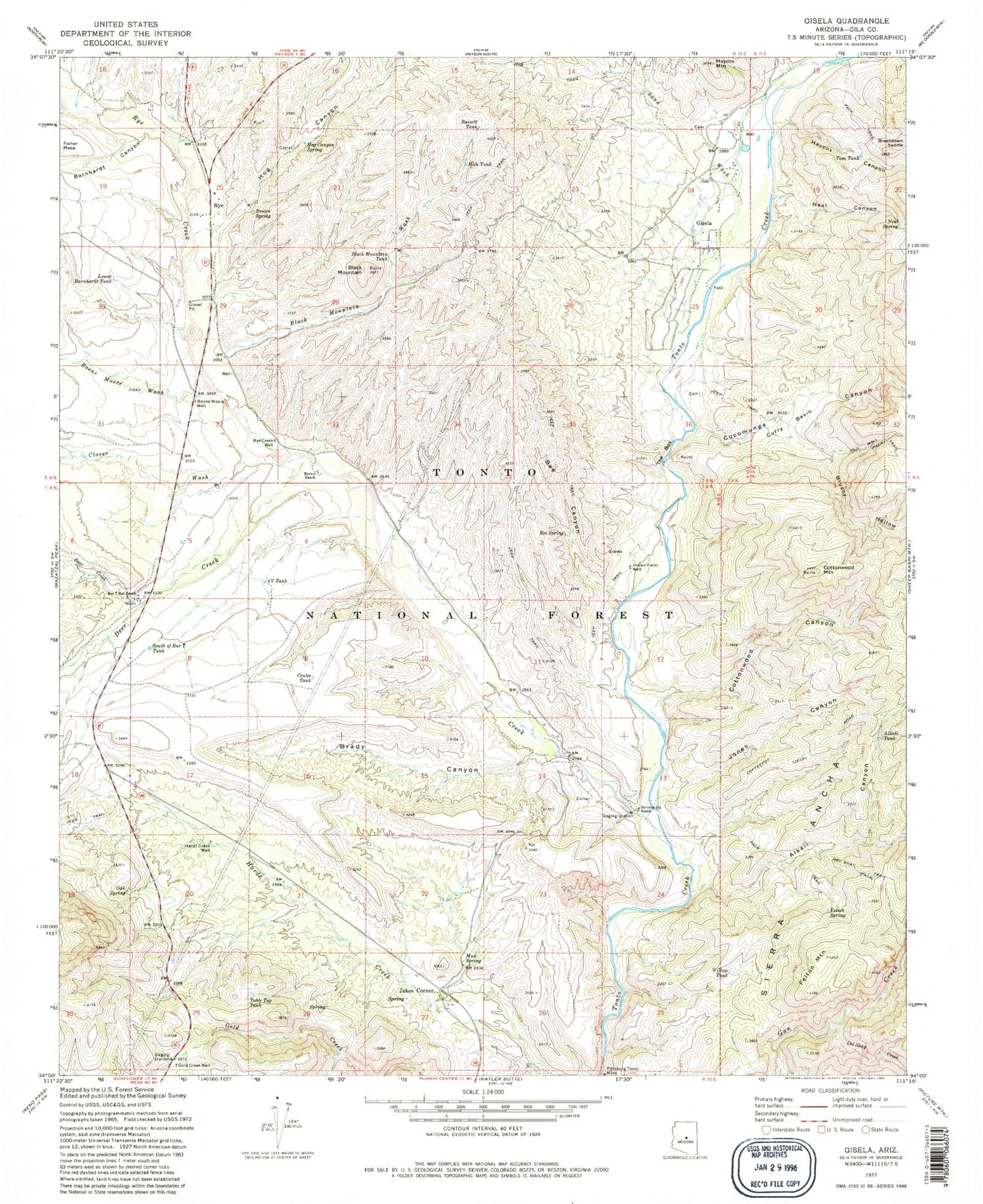 Classic USGS Gisela Arizona 7.5'x7.5' Topo Map Image