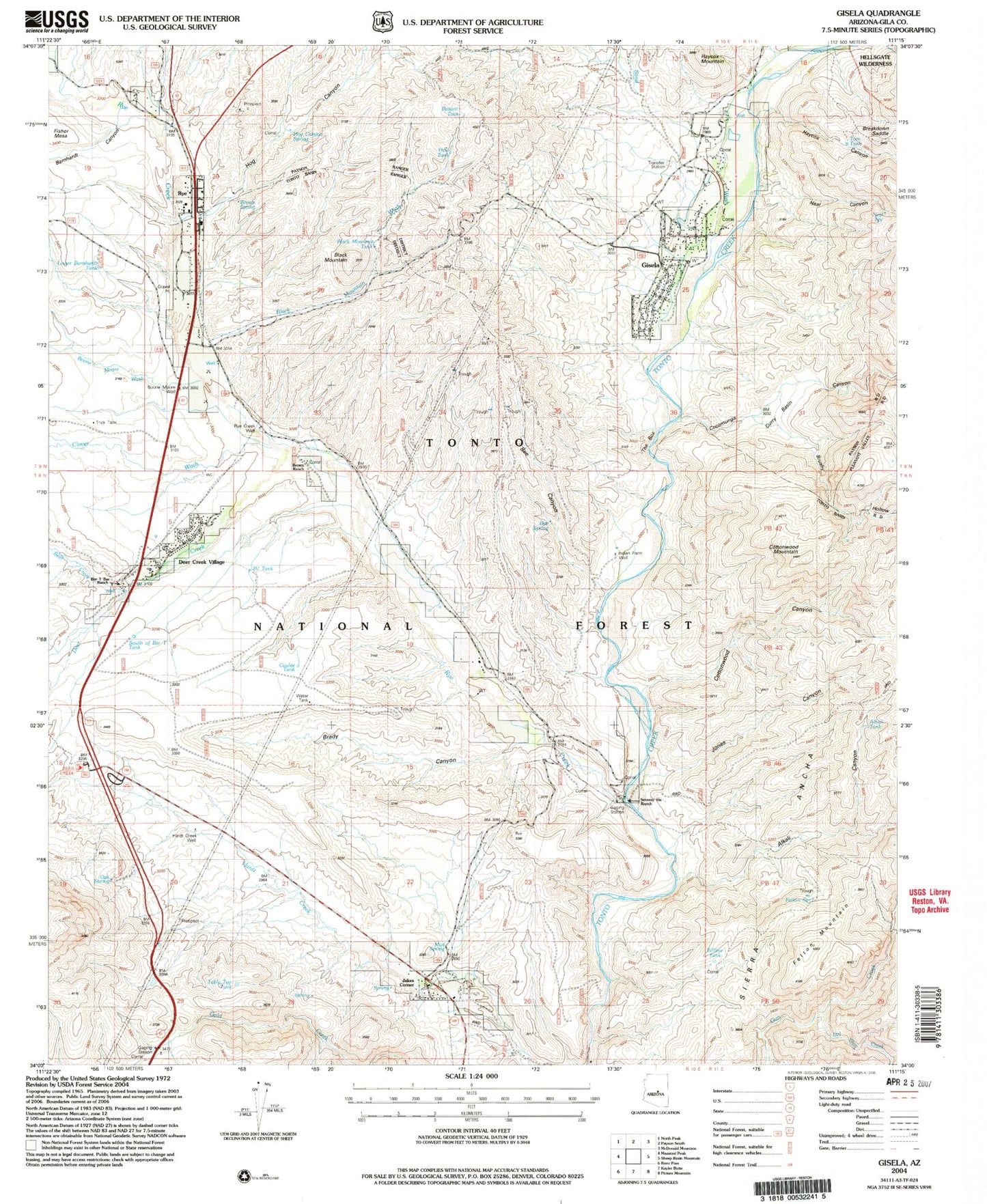 Classic USGS Gisela Arizona 7.5'x7.5' Topo Map Image