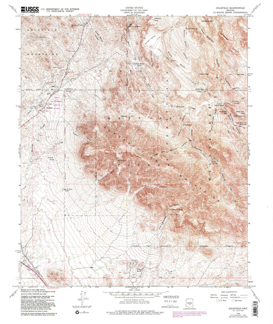 USGS Classic Goldfield Arizona 7.5'x7.5' Topo Map Image