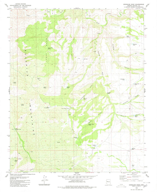Classic USGS Gonzales Wash Arizona 7.5'x7.5' Topo Map Image