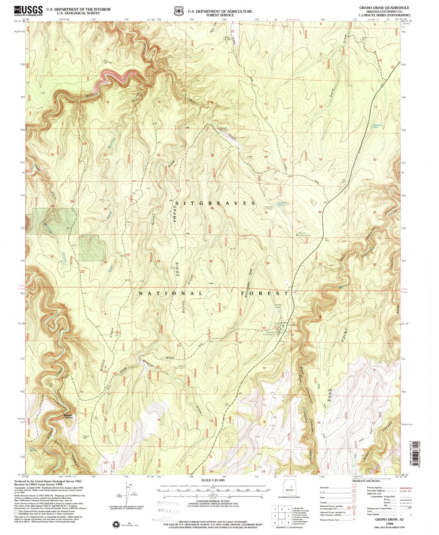 Classic USGS Grama Draw Arizona 7.5'x7.5' Topo Map Image