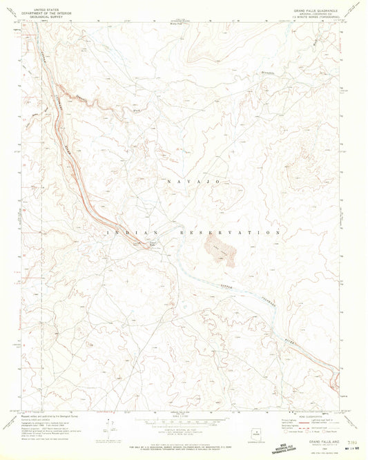 Classic USGS Grand Falls Arizona 7.5'x7.5' Topo Map Image