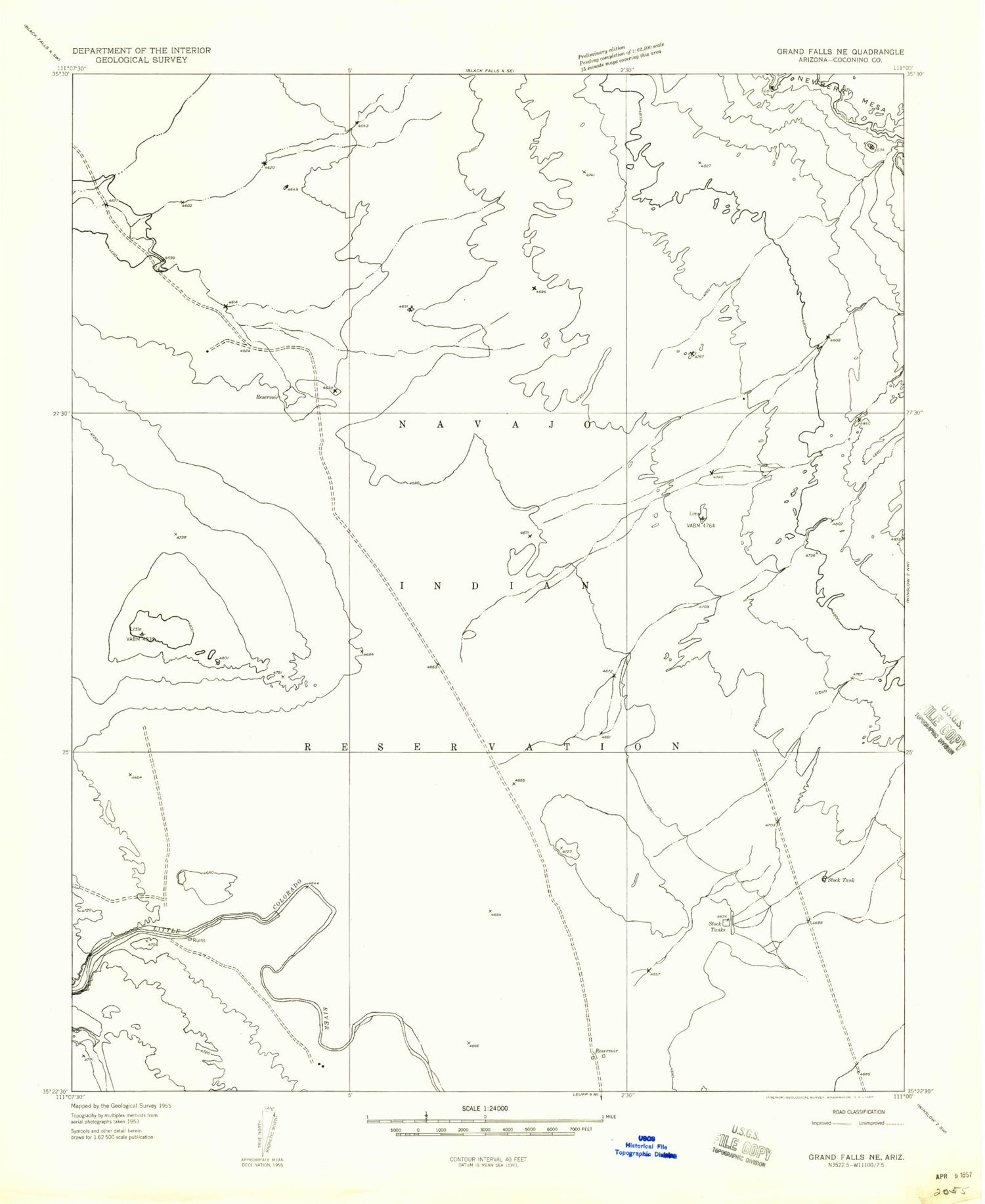 Classic USGS Grand Falls NE Arizona 7.5'x7.5' Topo Map Image