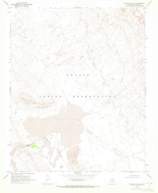 Classic USGS Grand Falls NE Arizona 7.5'x7.5' Topo Map Image