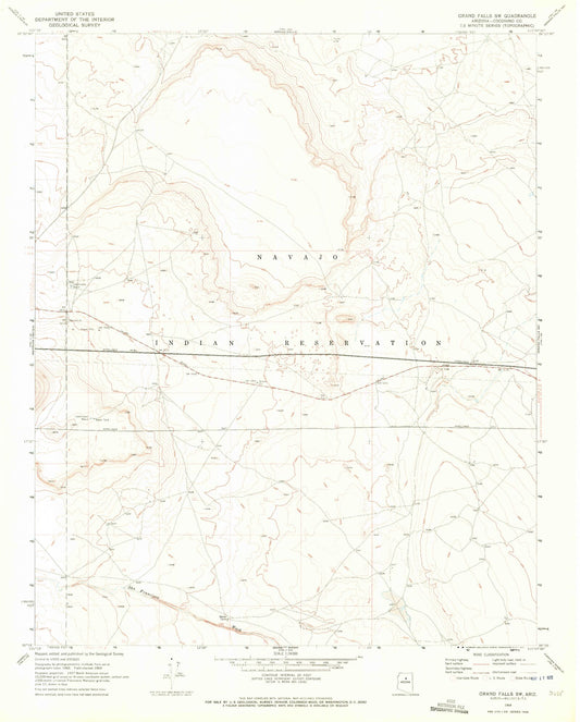 Classic USGS Grand Falls SW Arizona 7.5'x7.5' Topo Map Image