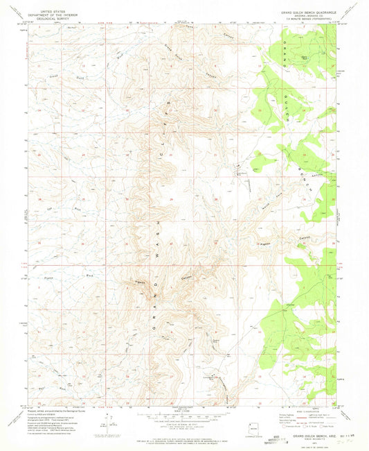 Classic USGS Grand Gulch Bench Arizona 7.5'x7.5' Topo Map Image