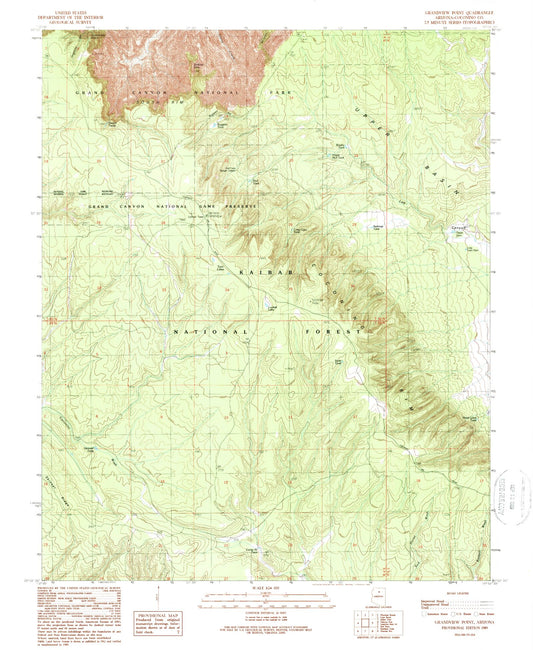 Classic USGS Grandview Point Arizona 7.5'x7.5' Topo Map Image