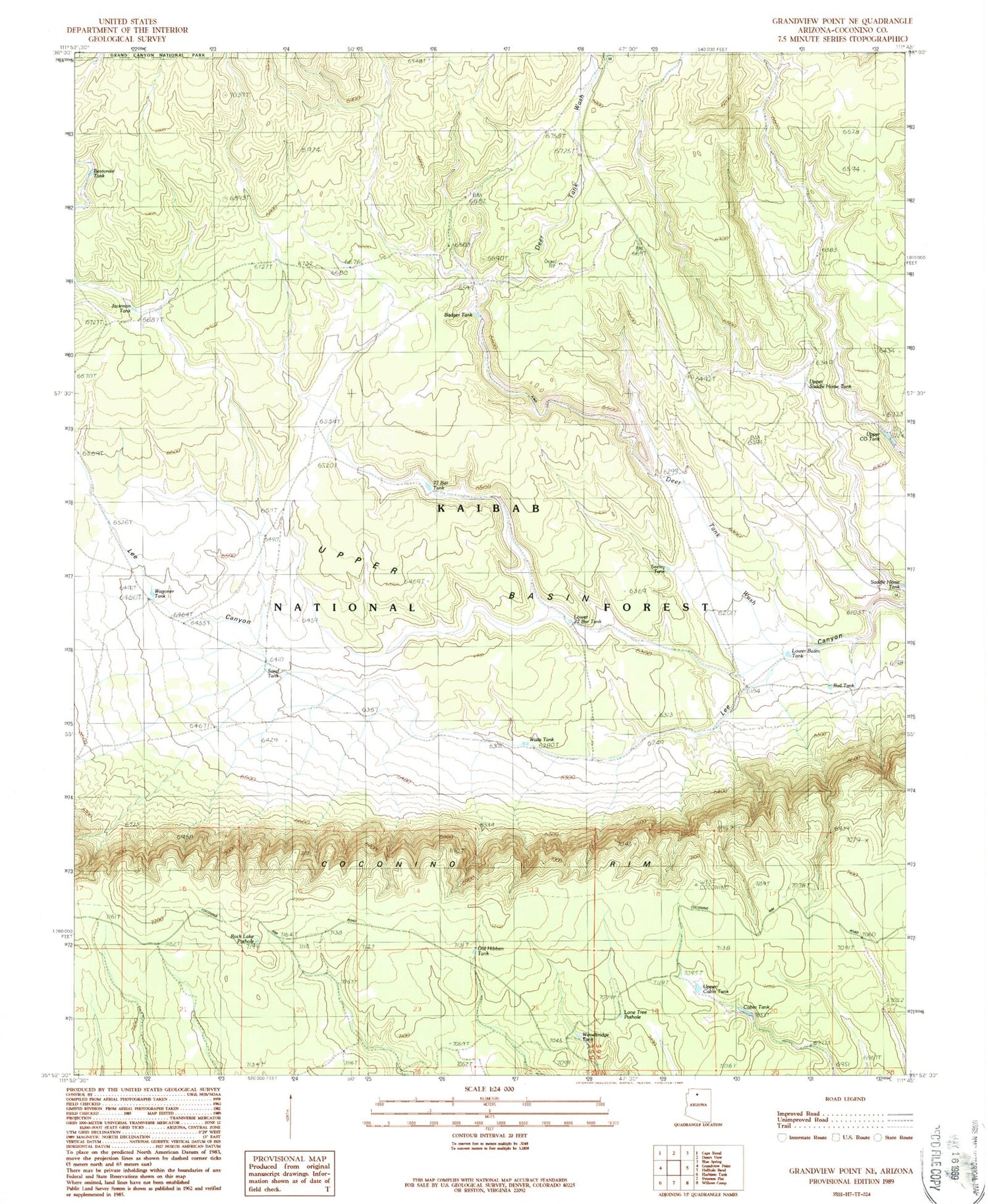 Classic USGS Grandview Point NE Arizona 7.5'x7.5' Topo Map Image