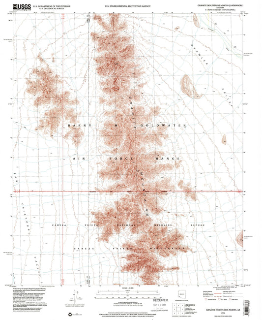 Classic USGS Granite Mountains North Arizona 7.5'x7.5' Topo Map Image