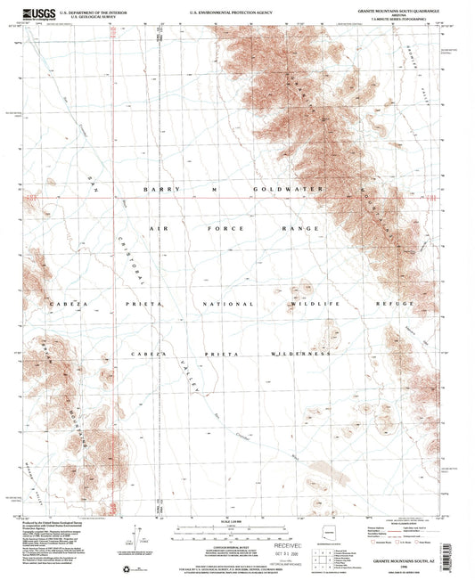 Classic USGS Granite Mountains South Arizona 7.5'x7.5' Topo Map Image