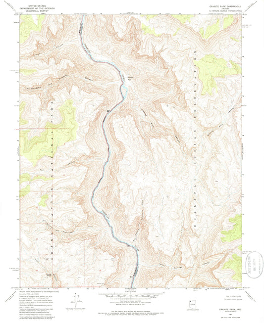 Classic USGS Granite Park Arizona 7.5'x7.5' Topo Map Image