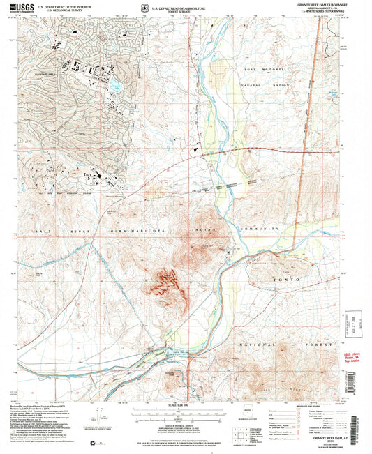 Classic USGS Granite Reef Dam Arizona 7.5'x7.5' Topo Map Image
