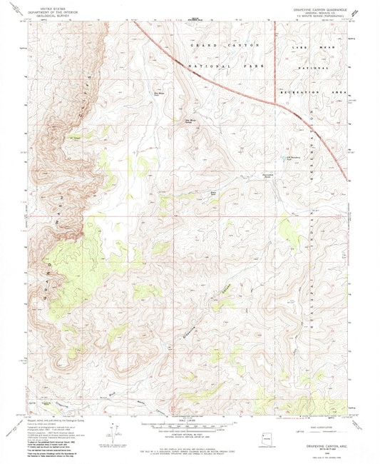 Classic USGS Grapevine Canyon Arizona 7.5'x7.5' Topo Map Image