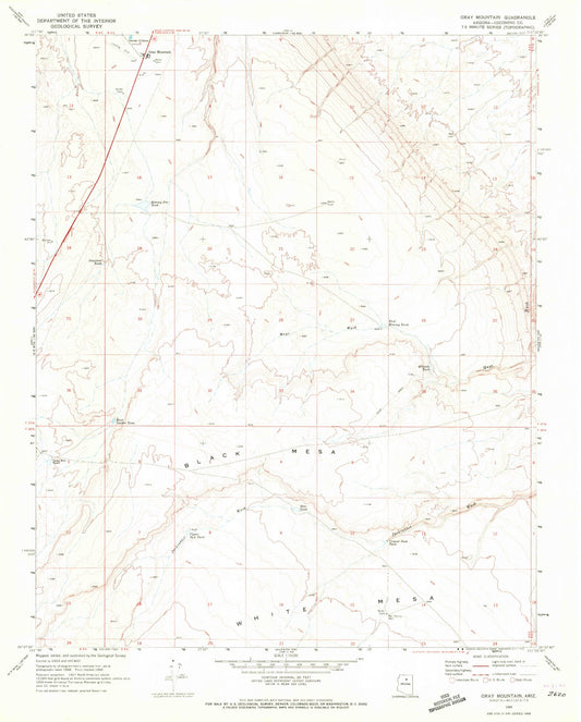 Classic USGS Gray Mountain Arizona 7.5'x7.5' Topo Map Image