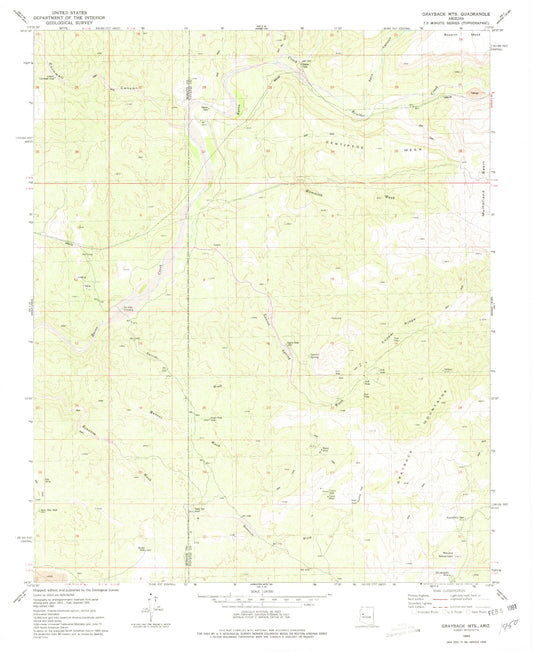 Classic USGS Grayback Mountains Arizona 7.5'x7.5' Topo Map Image