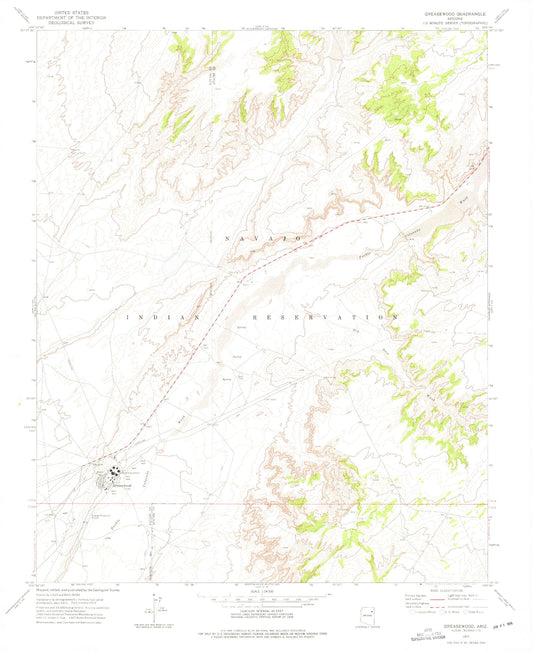 Classic USGS Greasewood Arizona 7.5'x7.5' Topo Map Image
