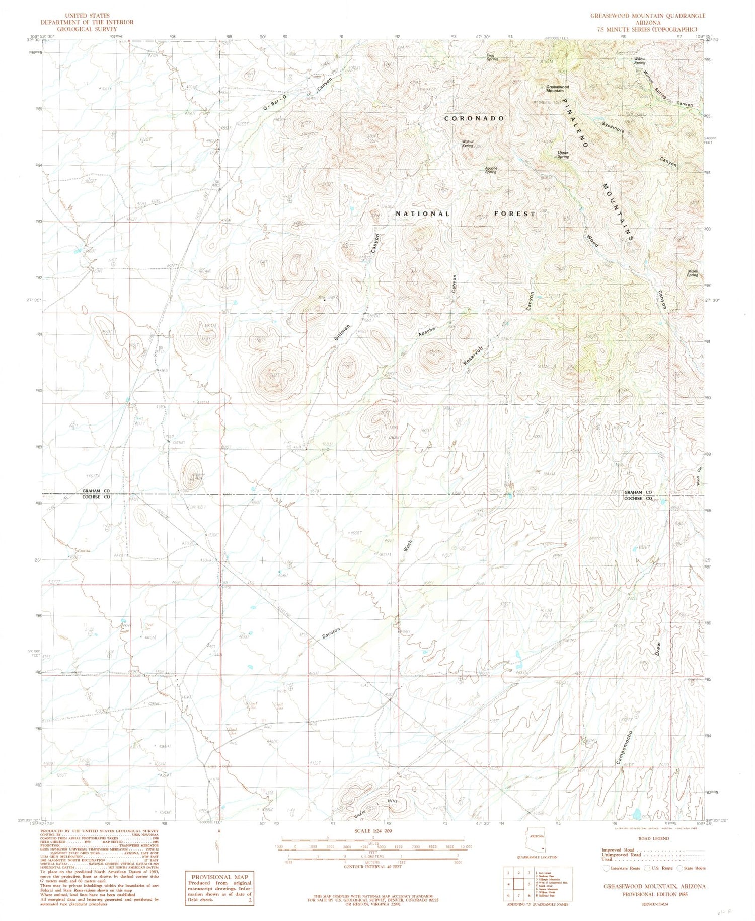 Classic USGS Greasewood Mountain Arizona 7.5'x7.5' Topo Map Image