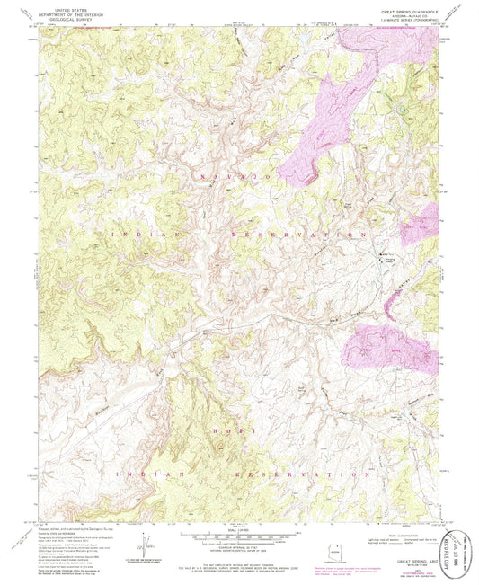 Classic USGS Great Spring Arizona 7.5'x7.5' Topo Map Image