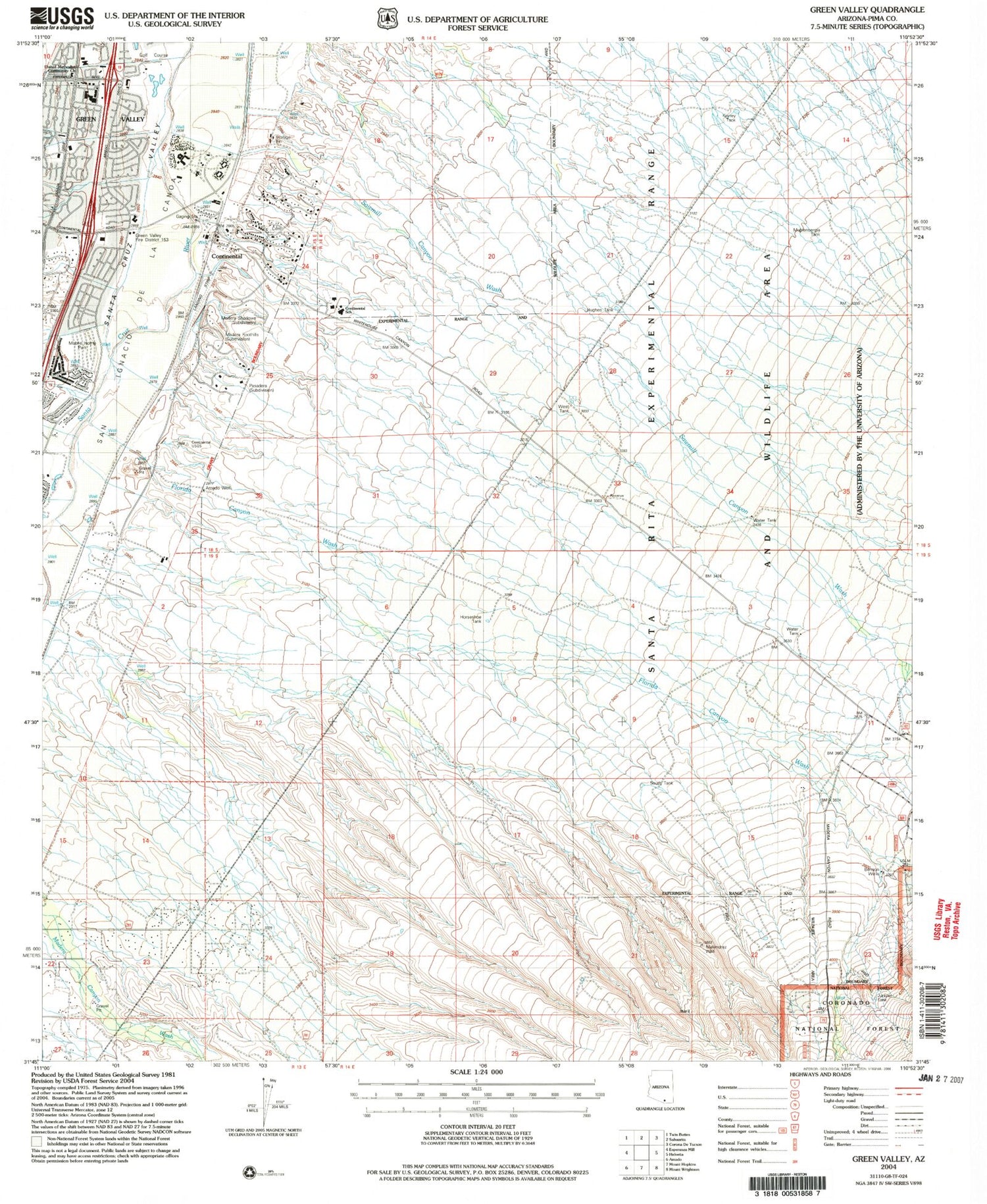 Classic USGS Green Valley Arizona 7.5'x7.5' Topo Map Image