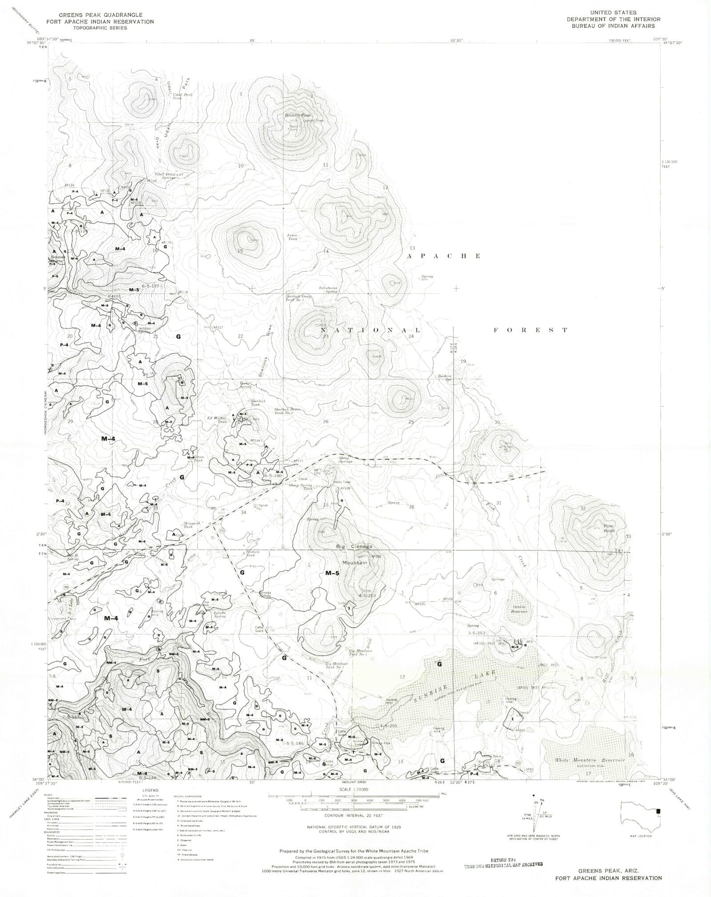 Classic USGS Greens Peak Arizona 7.5'x7.5' Topo Map Image