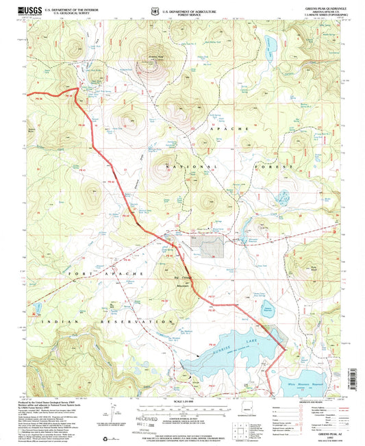 Classic USGS Greens Peak Arizona 7.5'x7.5' Topo Map Image