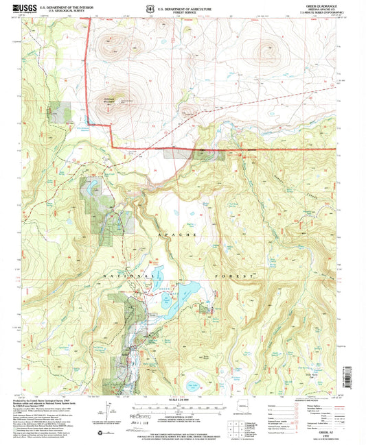 Classic USGS Greer Arizona 7.5'x7.5' Topo Map Image