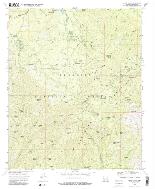Classic USGS Groom Creek Arizona 7.5'x7.5' Topo Map Image