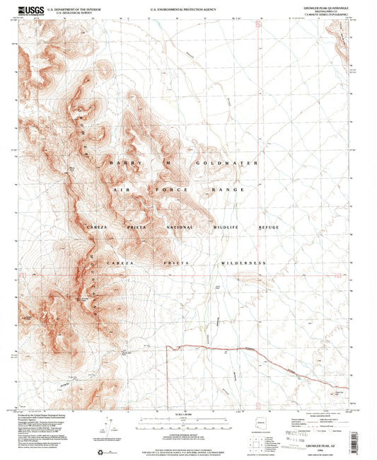 Classic USGS Growler Peak Arizona 7.5'x7.5' Topo Map Image