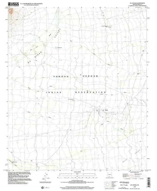 Classic USGS Gu Oidak Arizona 7.5'x7.5' Topo Map Image