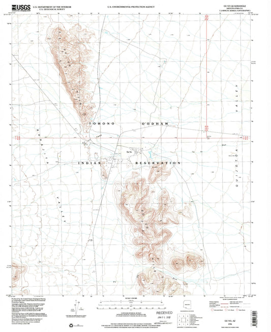 Classic USGS Gu Vo Arizona 7.5'x7.5' Topo Map Image