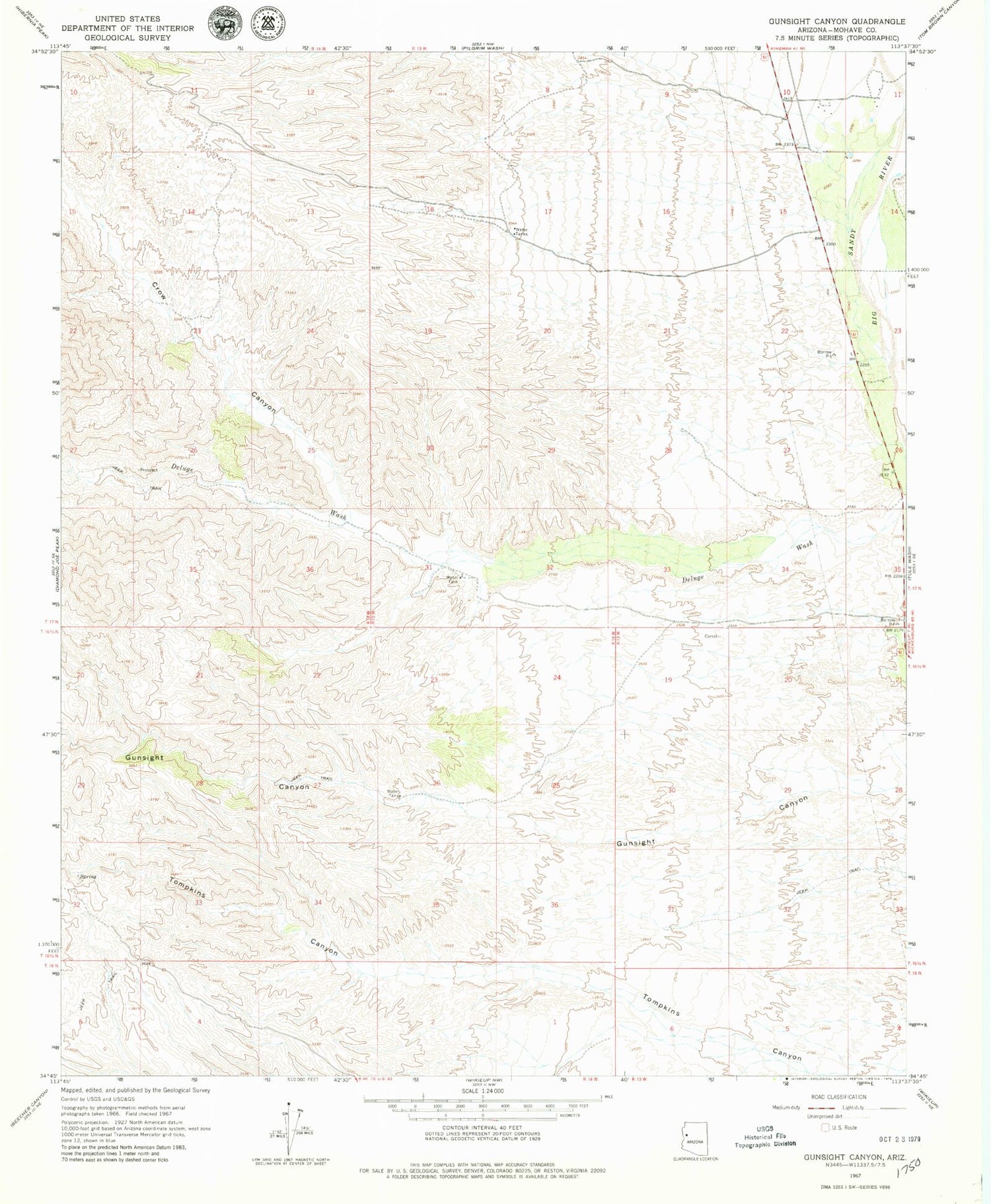 Classic USGS Gunsight Canyon Arizona 7.5'x7.5' Topo Map Image