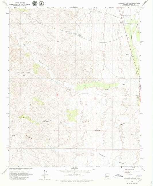 Classic USGS Gunsight Canyon Arizona 7.5'x7.5' Topo Map Image