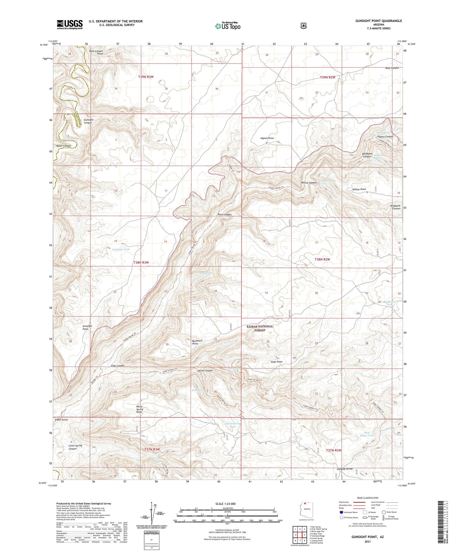 Gunsight Point Arizona US Topo Map Image
