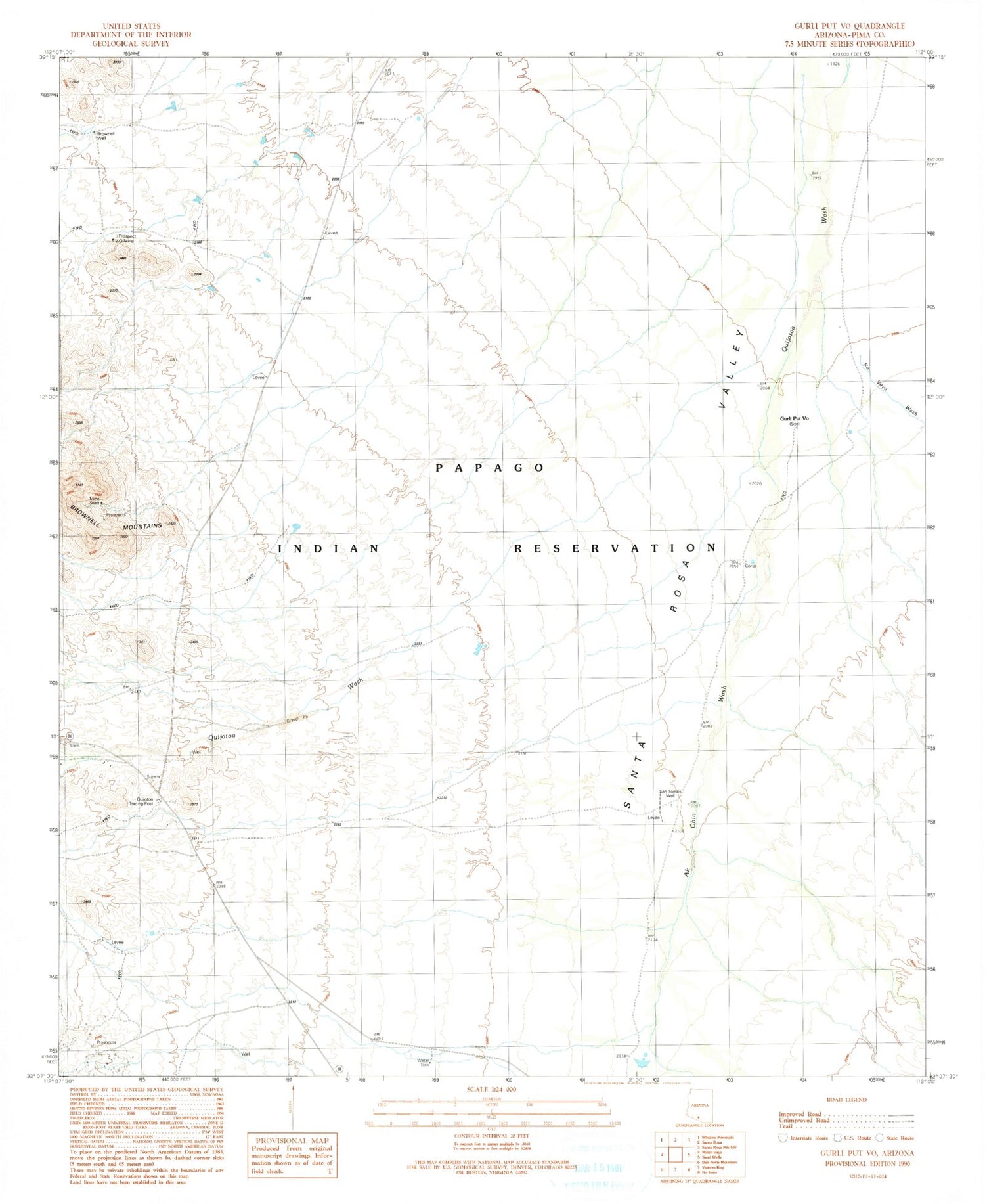 Classic USGS Gurli Put Vo Arizona 7.5'x7.5' Topo Map Image