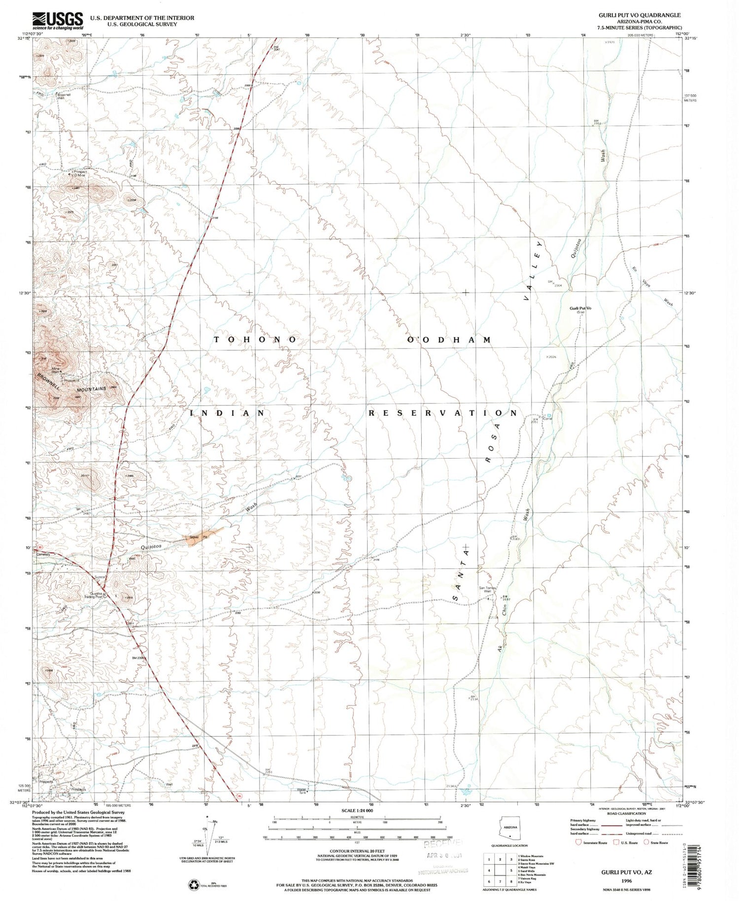 Classic USGS Gurli Put Vo Arizona 7.5'x7.5' Topo Map Image