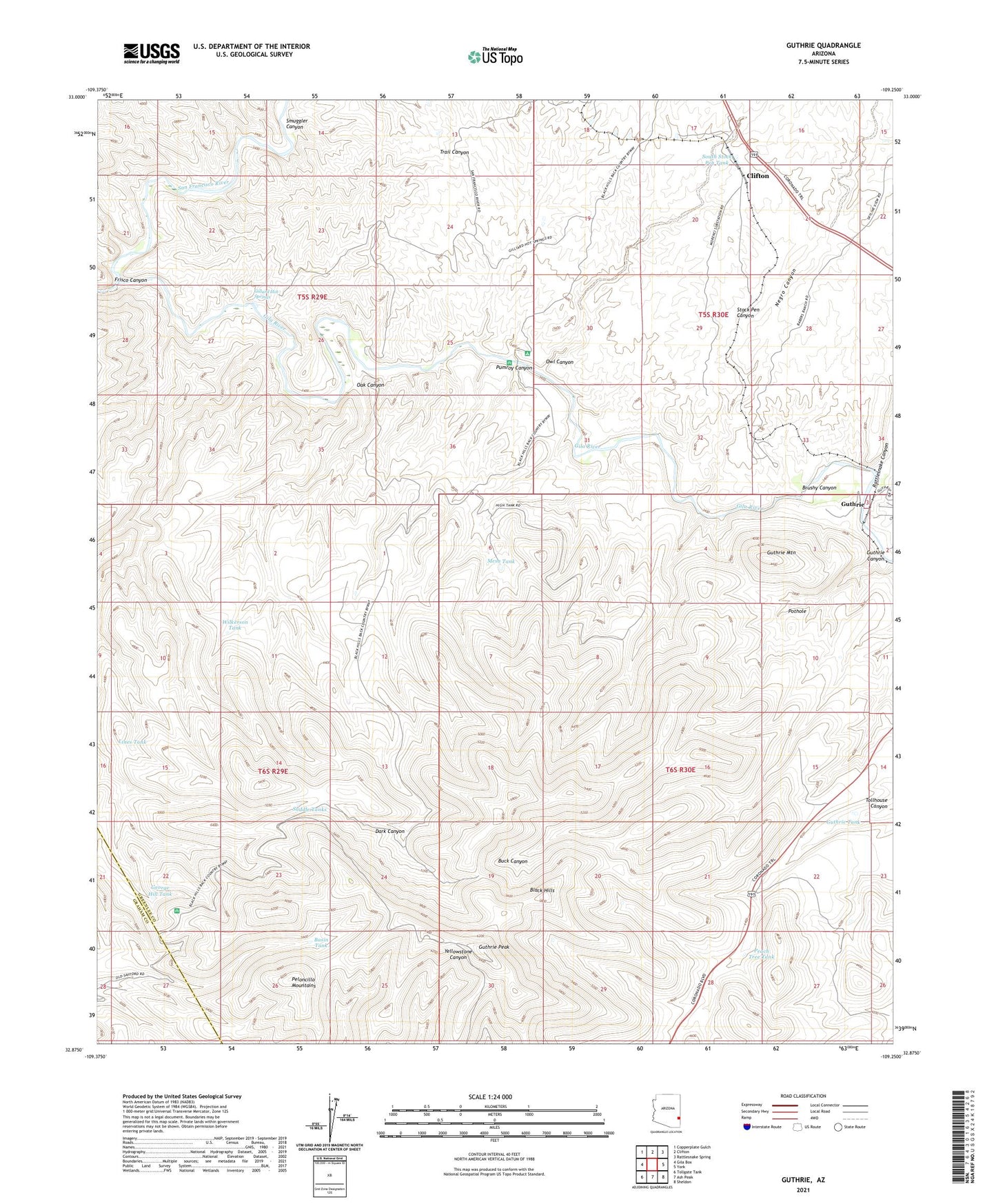 Guthrie Arizona US Topo Map Image