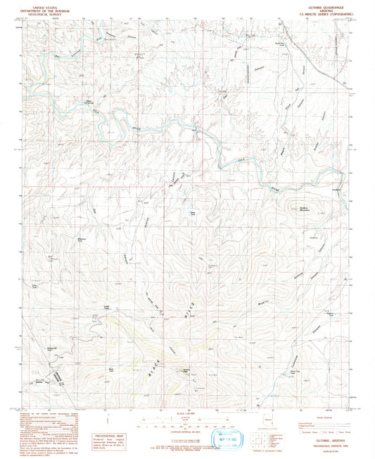 Classic USGS Guthrie Arizona 7.5'x7.5' Topo Map Image