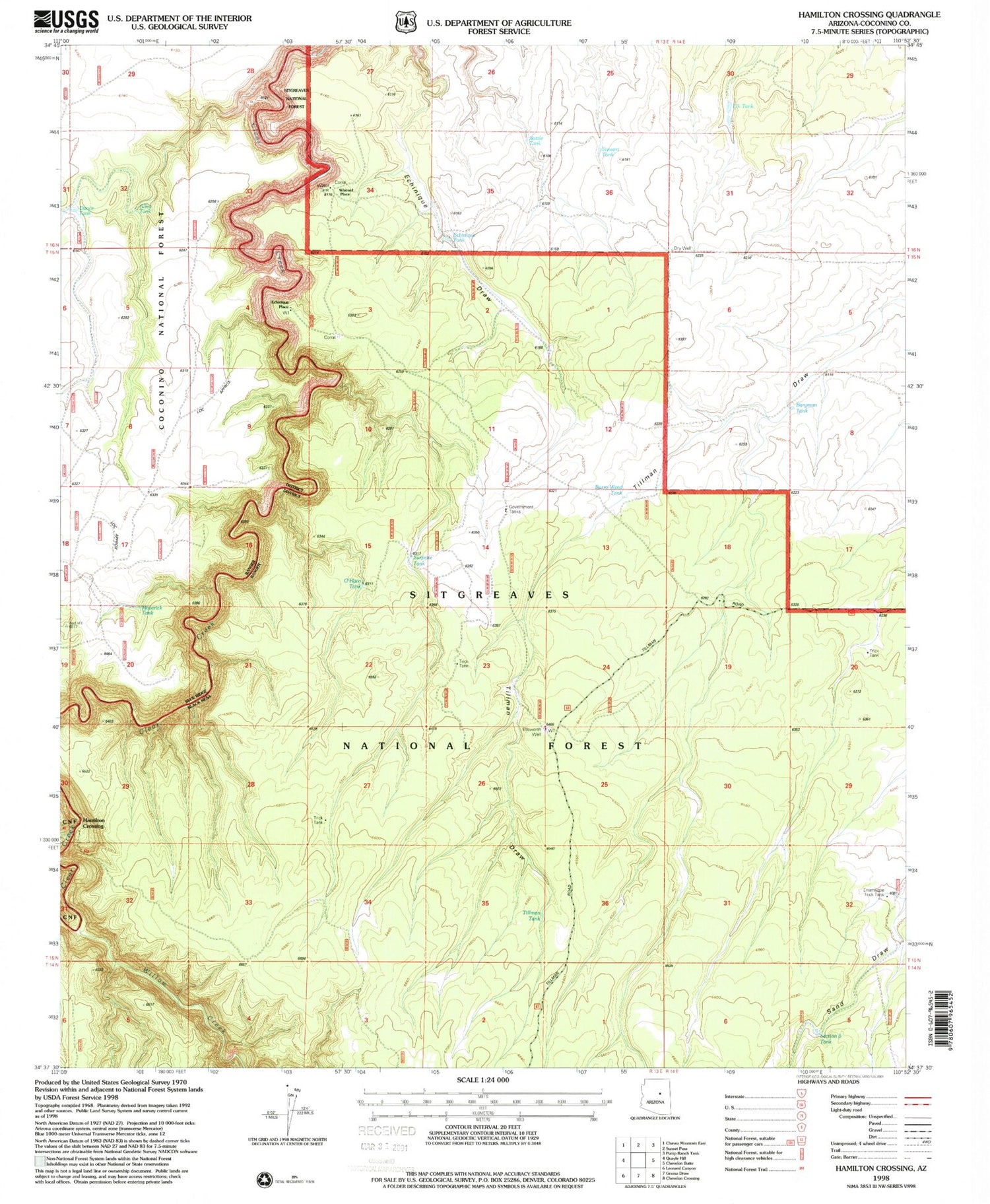 Classic USGS Hamilton Crossing Arizona 7.5'x7.5' Topo Map Image