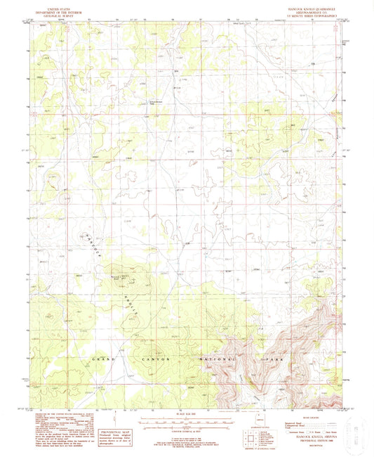 Classic USGS Hancock Knolls Arizona 7.5'x7.5' Topo Map Image