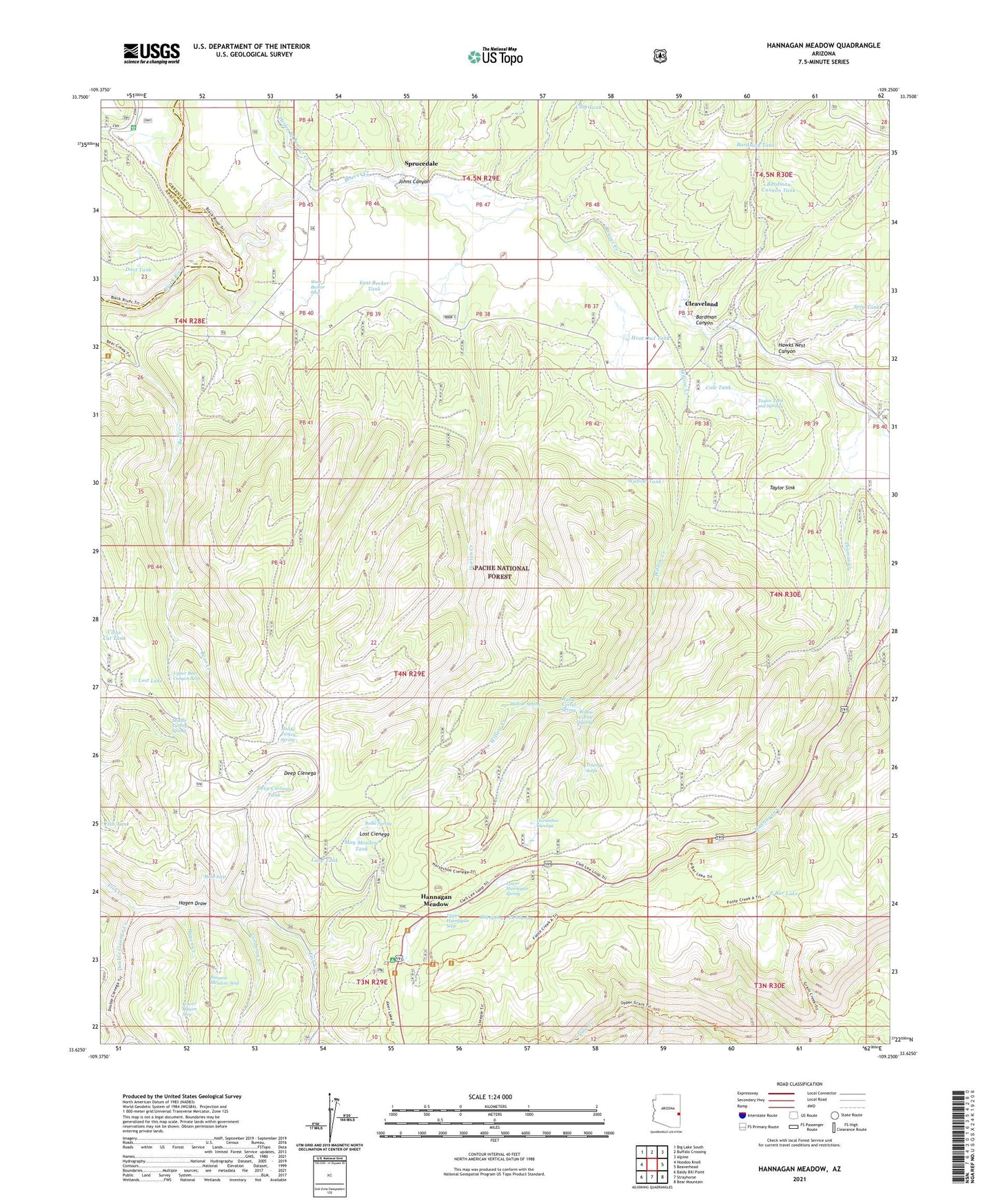 Hannagan Meadow Arizona US Topo Map Image