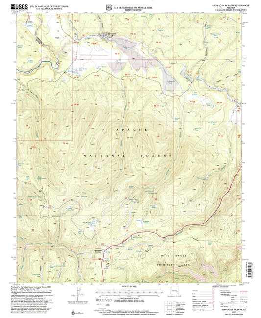 Classic USGS Hannagan Meadow Arizona 7.5'x7.5' Topo Map Image