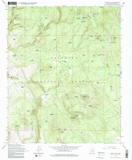 Classic USGS Happy Jack Arizona 7.5'x7.5' Topo Map Image