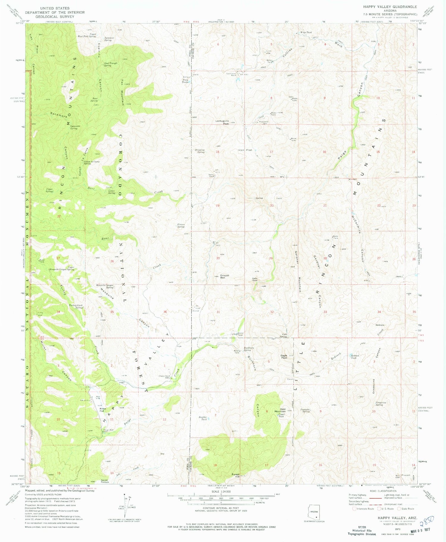 Classic USGS Happy Valley Arizona 7.5'x7.5' Topo Map Image