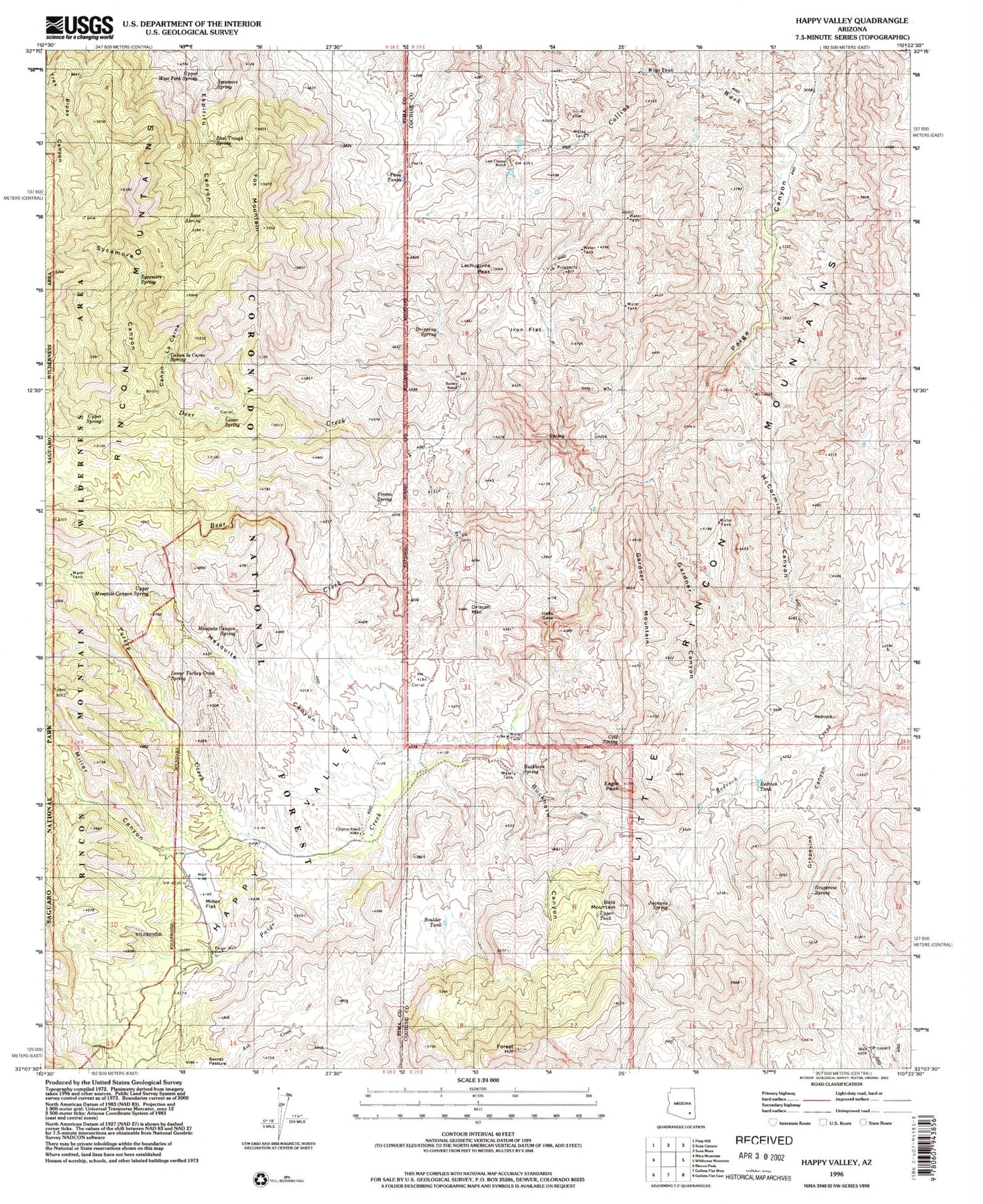 Classic USGS Happy Valley Arizona 7.5'x7.5' Topo Map Image
