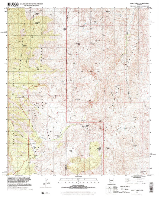 Classic USGS Happy Valley Arizona 7.5'x7.5' Topo Map Image